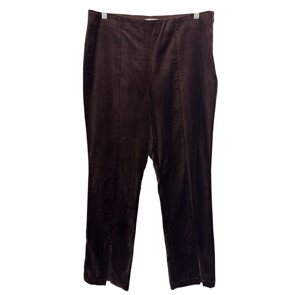 Maeve High Rise Split Front Velvet Skinny Pants Brown Holiday Party Stretch Sz M - Picture 4 of 14